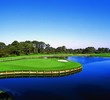 An aerial view of Amelia River Golf Club's replica of the 17th hole of the Stadium course at TPC Sawgrass. 