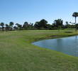 Water creeps in from the right at the par-4 16th hole at Windy Harbor Golf Club.