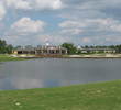A small lake serves as sides to No. 9 and No. 18, both ending up at the clubhouse, at Eagle Landing at Oakleaf Plantation.