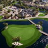 Aerial view of the clubhouse and parking area at Eagle Harbor Golf Club